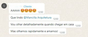 Mensagem de cliente elogiando o projeto e dizendo que amou o resultado